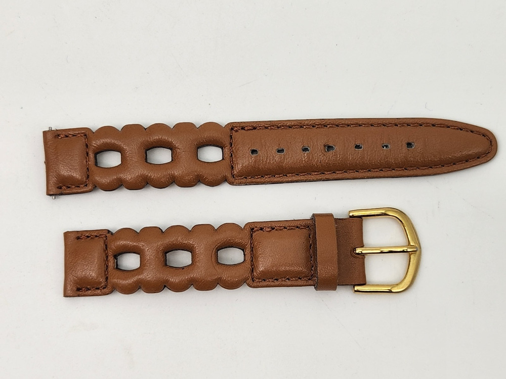 Vintage 16mm Hong Kong Cutout Pattern Brown Leather Watch Strap